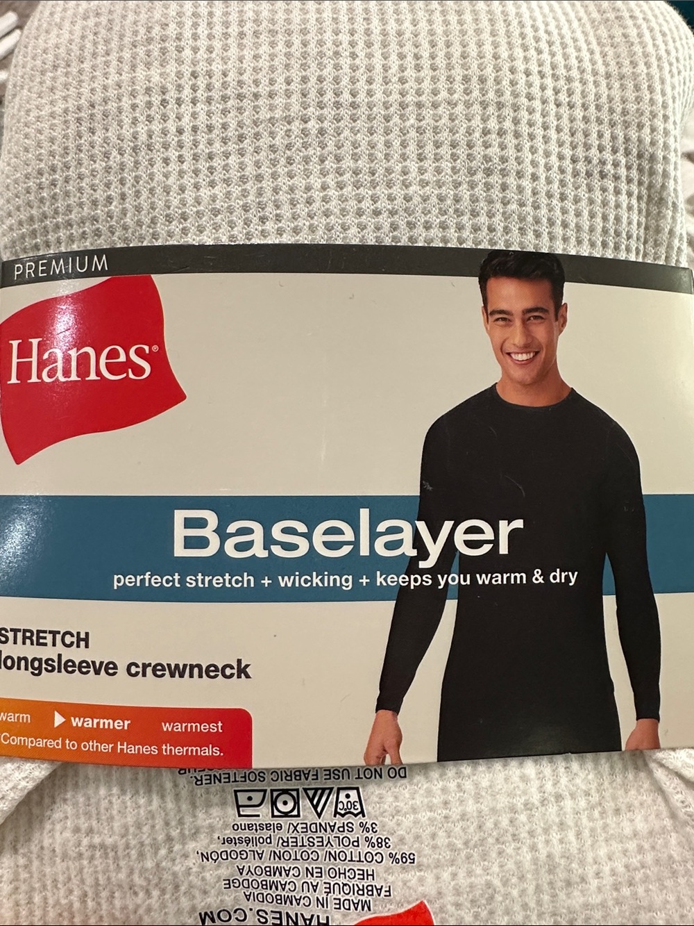 Hanes Men's Thermal Long Sleeve Waffle Knit Shirt, L - Oatmeal